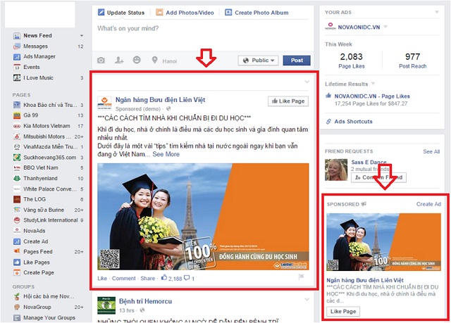 Mua quảng cáo trên Facebook giúp quảng cáo của bạn được hiển thị ở vị trí đẹp trên FB