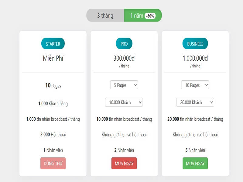 Phần Mềm Chatbot Tạo Đơn Hàng - Trả Lời Bình Luận Tự Động Và Tạo Minigame Trên Facebook 5 Bảng giá Phần mềm chat bot tạo đơn hàng, trả lời bình luận tự động và tạo minigame trên Facebook tại Vua Web Digi